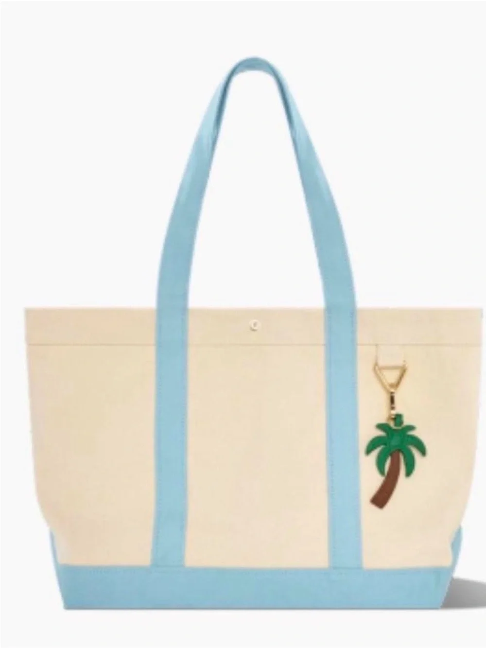 Bauble Bar Coastal Canvas Tote Bag with Palm Charm | Resort Beach Vacation Tote - Picture 1 of 6